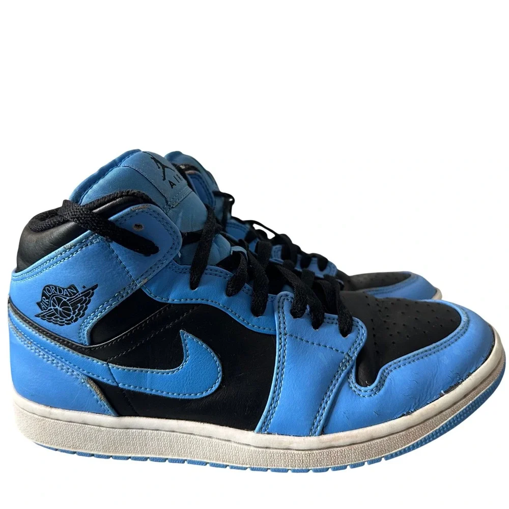 Nike Air Jordan 1 Mid University Blue Black‎ Leather Sneakers DQ8426-401 8.5